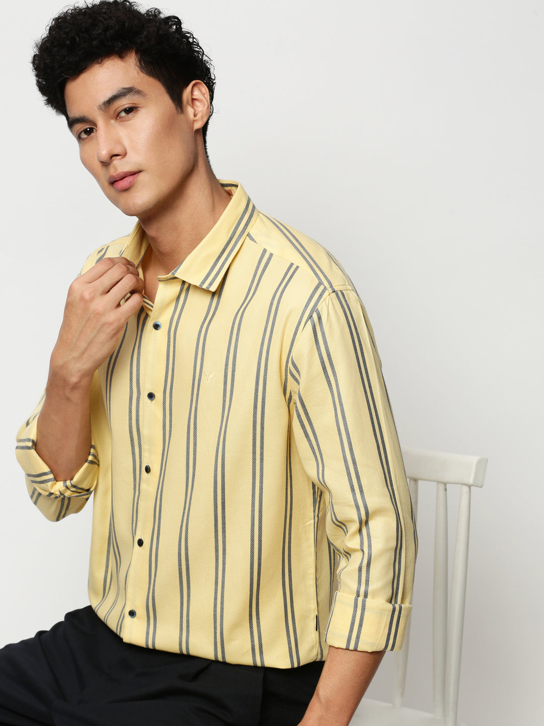 Men Yellow Striped Casual Casual Shirts
