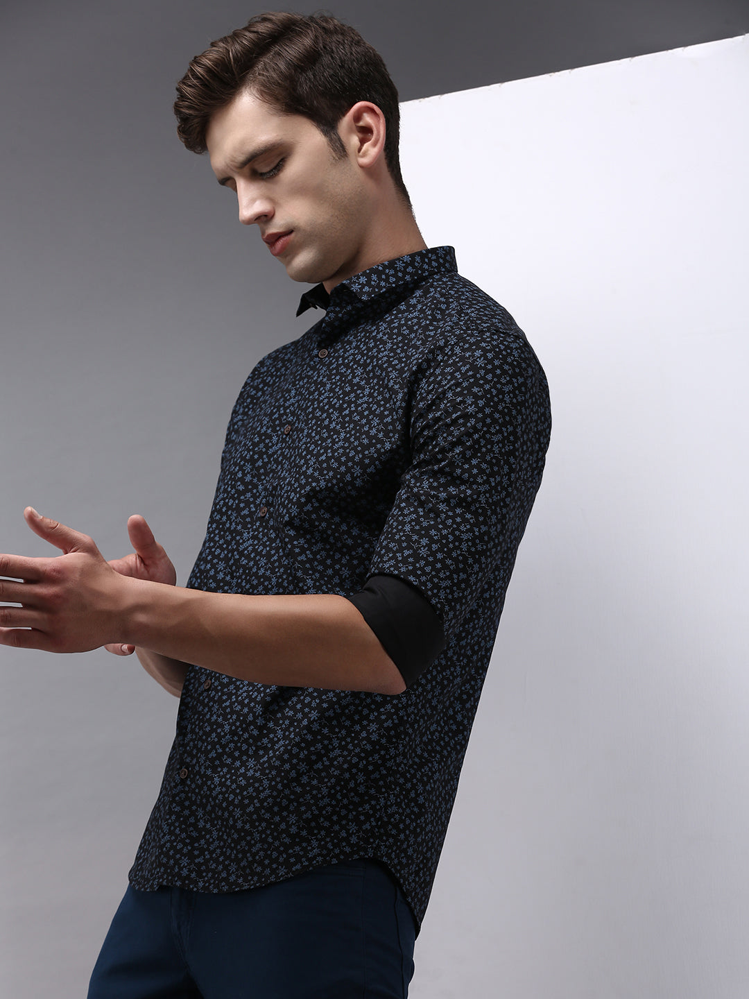 Men Blue Printed Casual Shirt