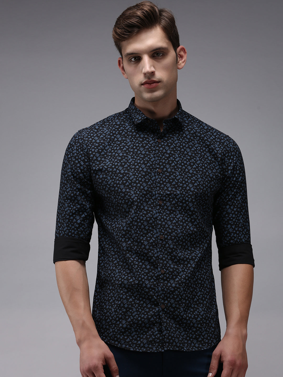 Men Blue Printed Casual Shirt