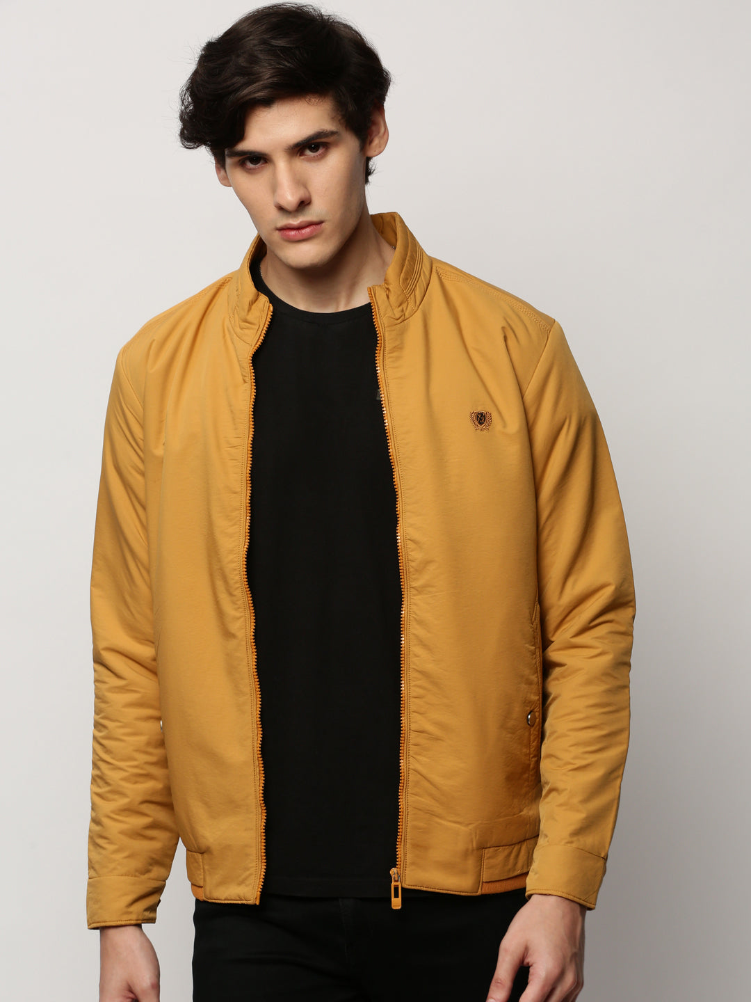 Men Yellow Solid Casual Bomber Jackets