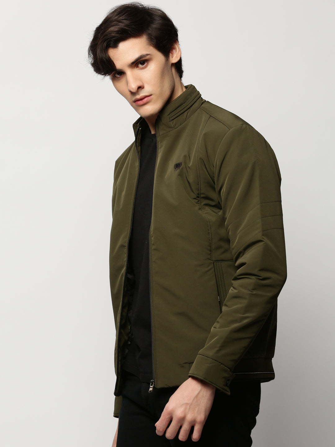 Men Green Solid Casual Bomber Jackets