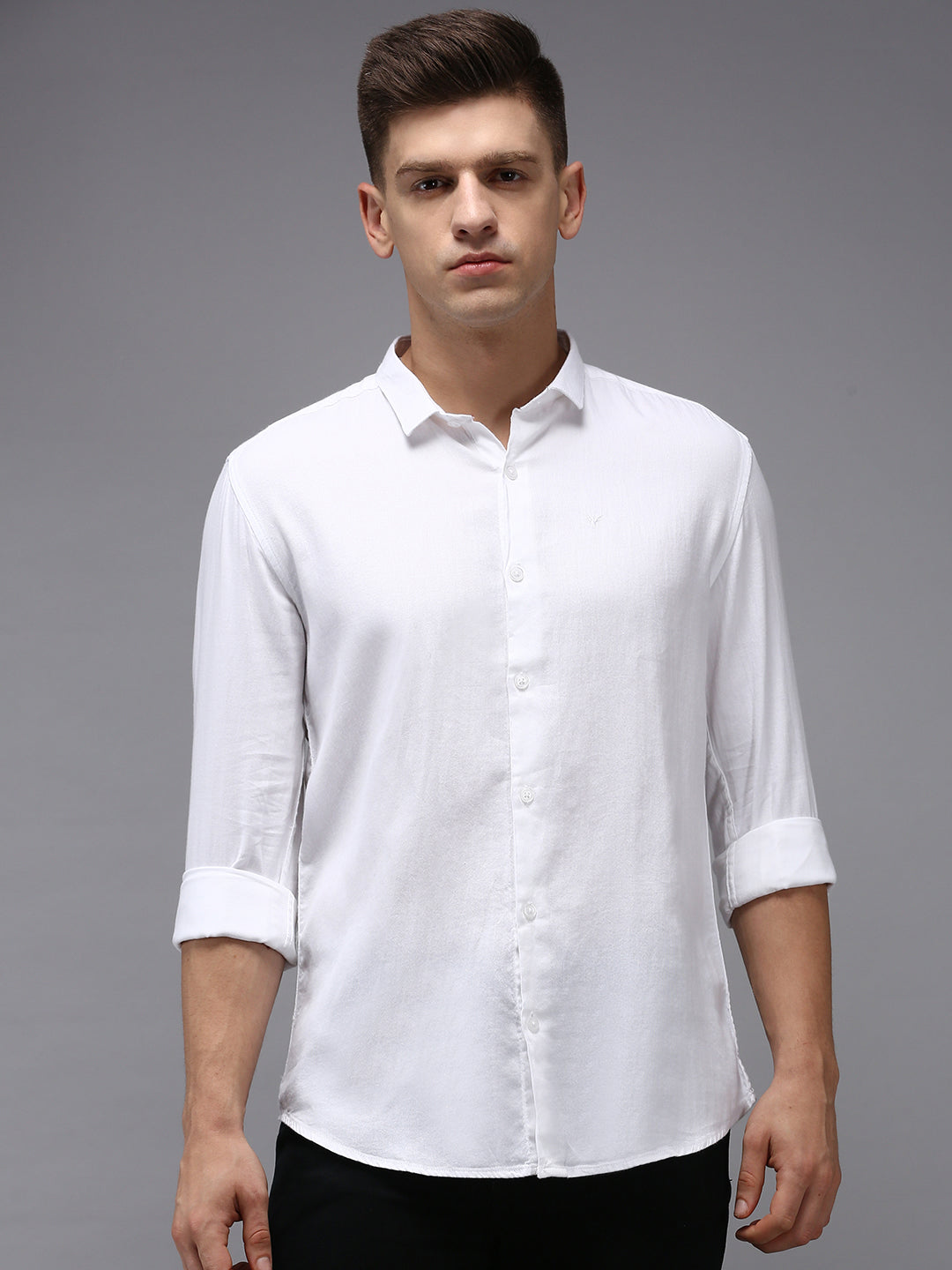 Men White Solid Casual Shirt