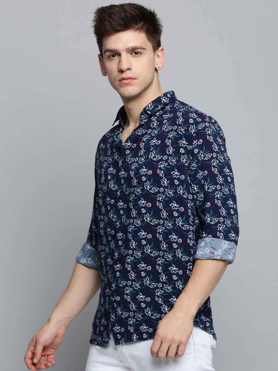 Men Navy Printed Casual Shirt