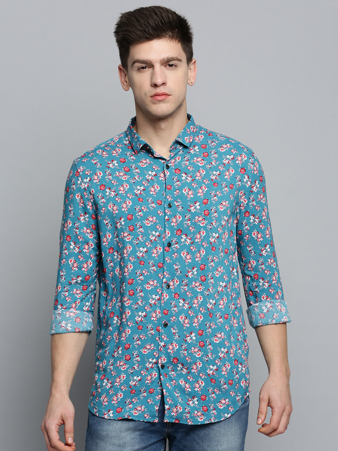 Men Blue Printed Casual Shirt