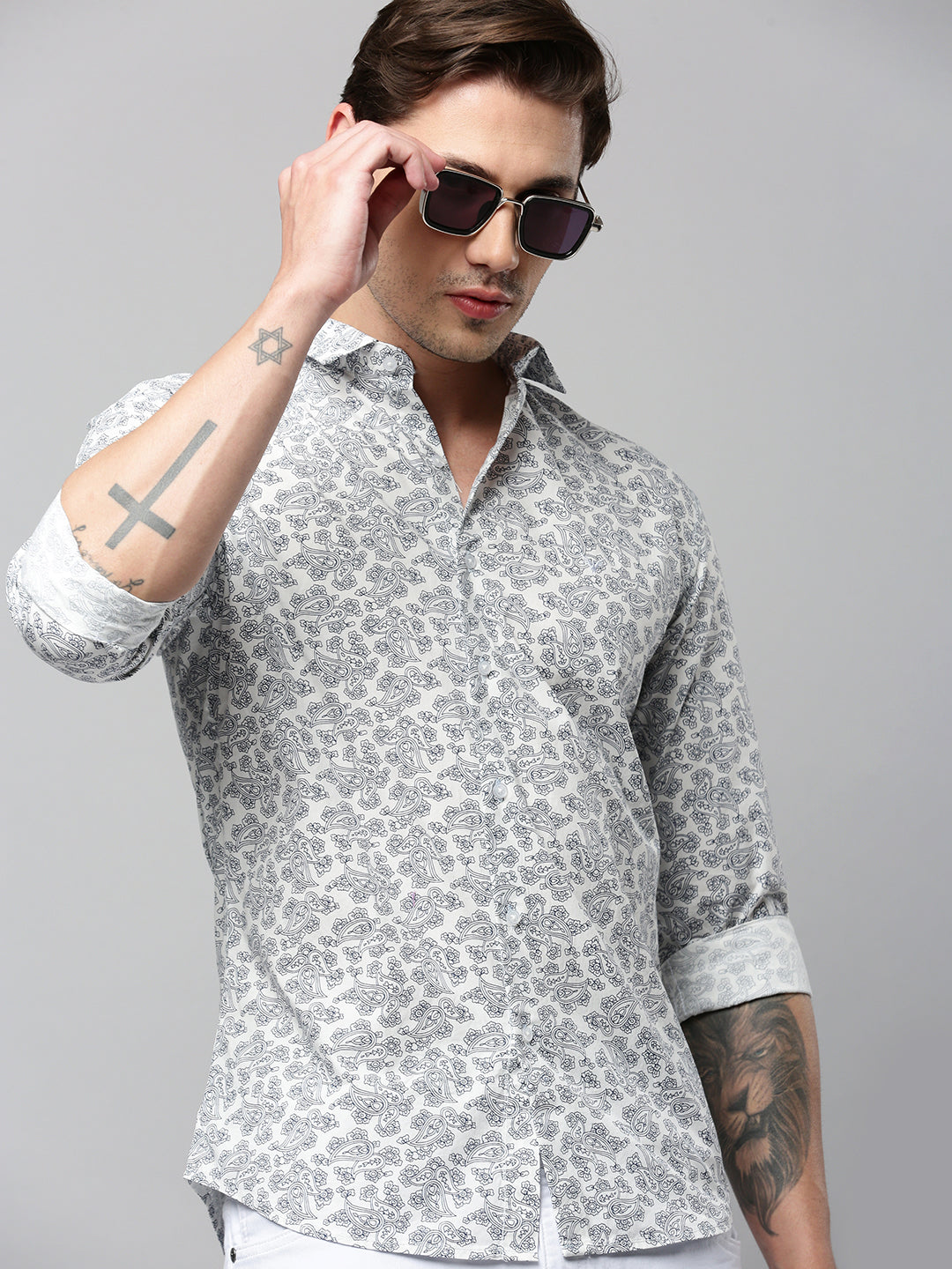 Men White Printed Casual Shirt