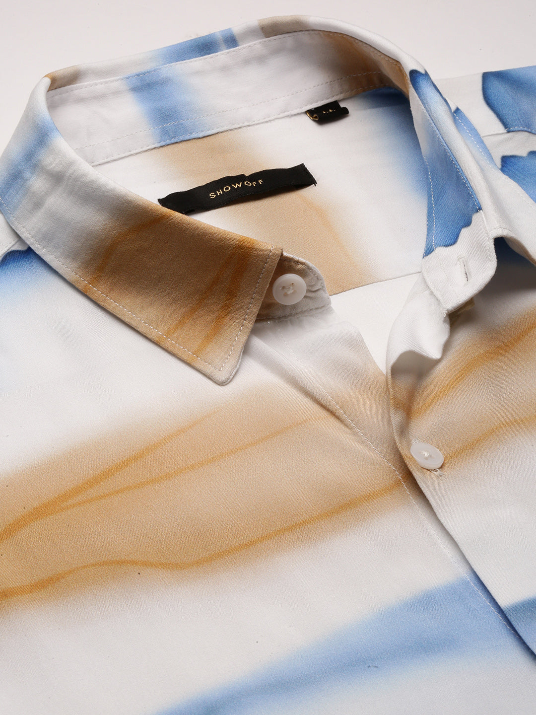 Men Spread Collar Abstract Off White Casual Shirt