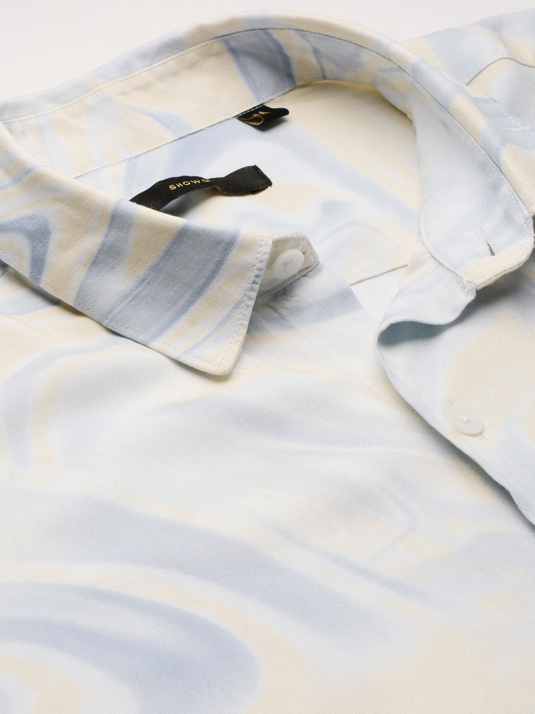 Men Spread Collar Abstract Cream Casual Shirt